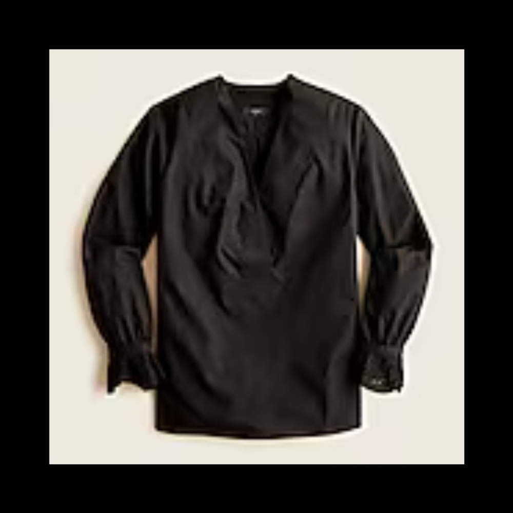 J. Crew Women's Eyelet-Embroidered Top in Black Size XXS
